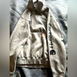 Carhartt Men's Grey Midweight Pullover Logo Hoodie Loose Fit Size Small Men